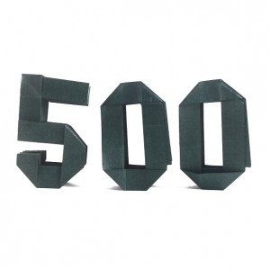 Number 500 made using Nakashima's origami letters and numbers
