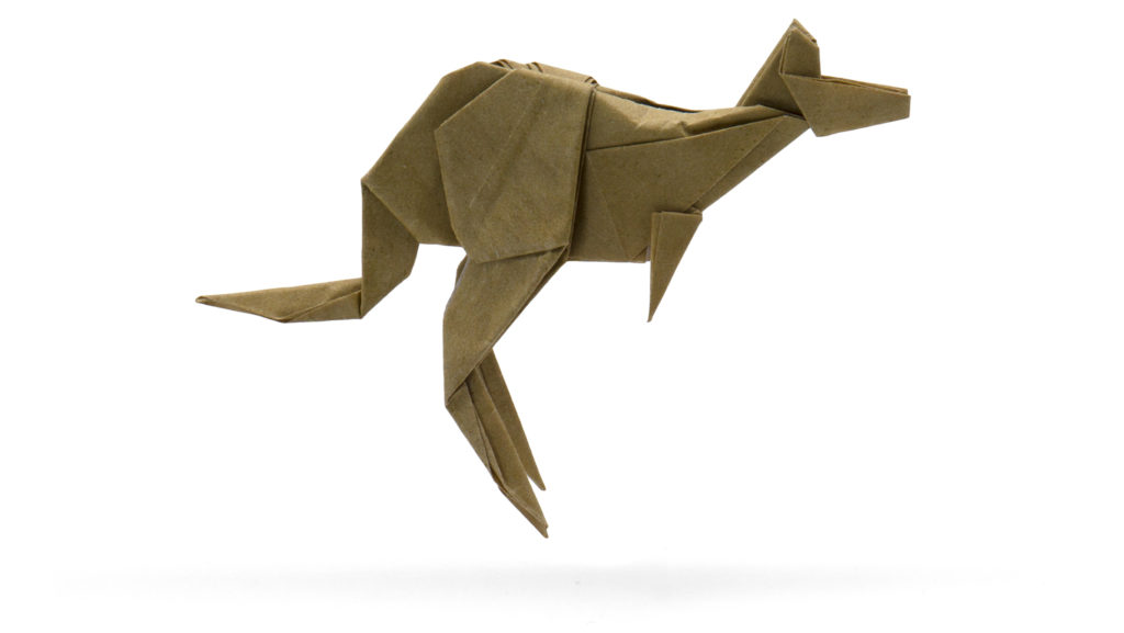 Origami jumping kangaroo designed by Gen Hagiwara