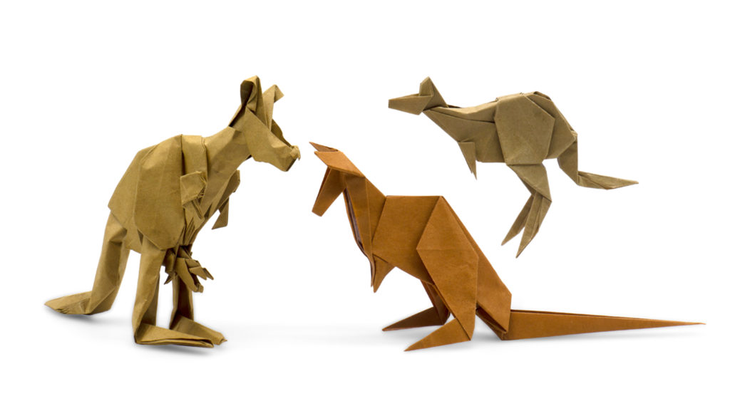 three origami kangaroos