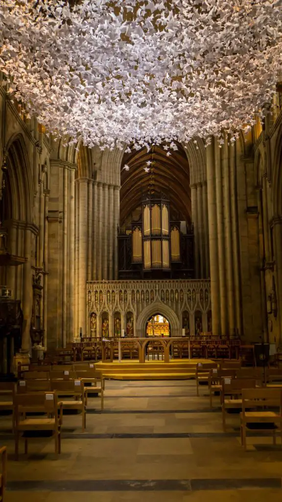 origami angels in the nave of ripon cathedral