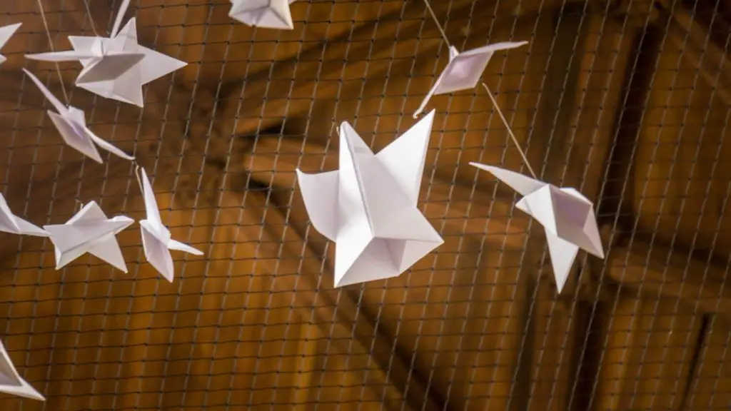 origami angels tied to the net