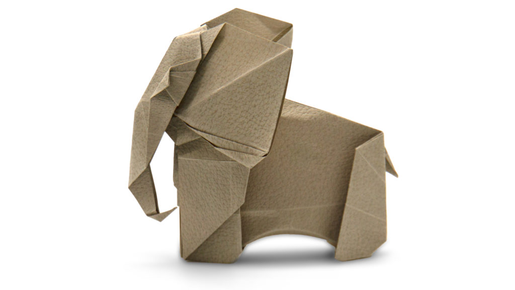 origami african elephant designed by red paper from the Pure Origami Book 