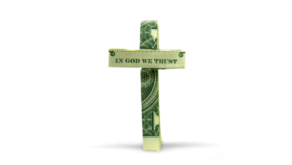 origami dollar bill cross