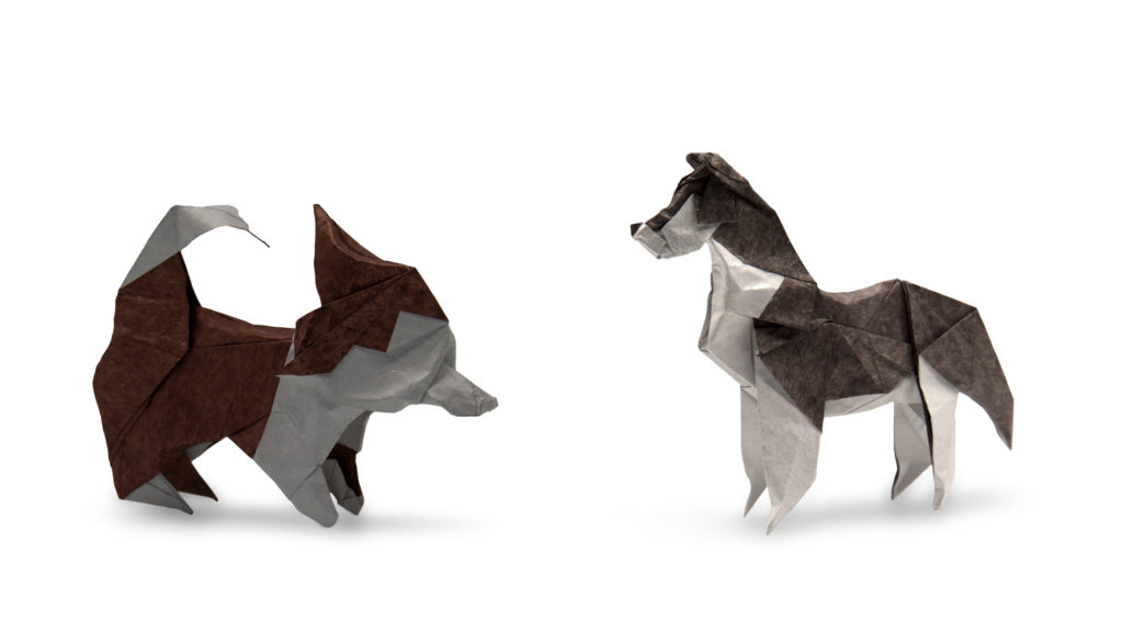 two origami huskies