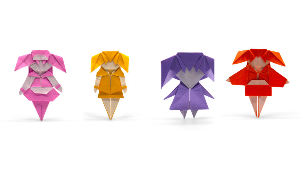 four little origami girls by Chen Xiao