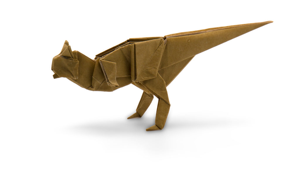 origami carnotaurus designed by Satoshi Kamiya - origami dinosaur