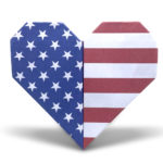 easy traditional origami heart with stars on one side and stripes on the other like the American flag