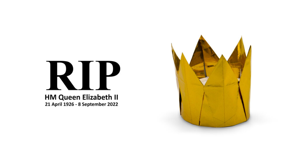 6-pointed crown and RIP text for HM Queen Eizabeth II