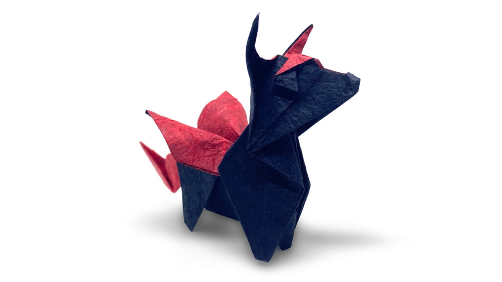 black and red origami dragon dog by Peter Buchan-Symons